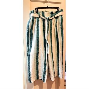 J. Crew Teal, White & Peacock Linen Wide Leg Pants - 14
